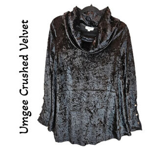 Umgee Womens Black Crushed Velvet Button Long Sleeves Tunic Sz M Cowl Neck